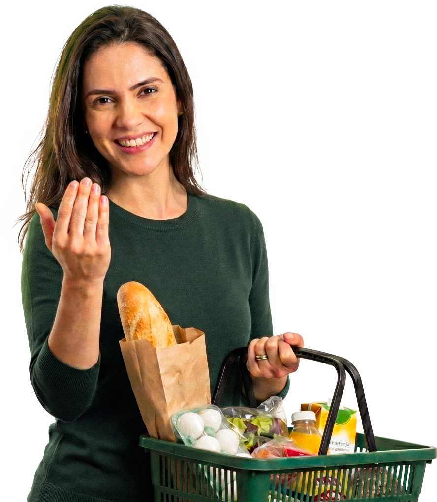 Cliente do Clube Sumerbol com cesta de compras